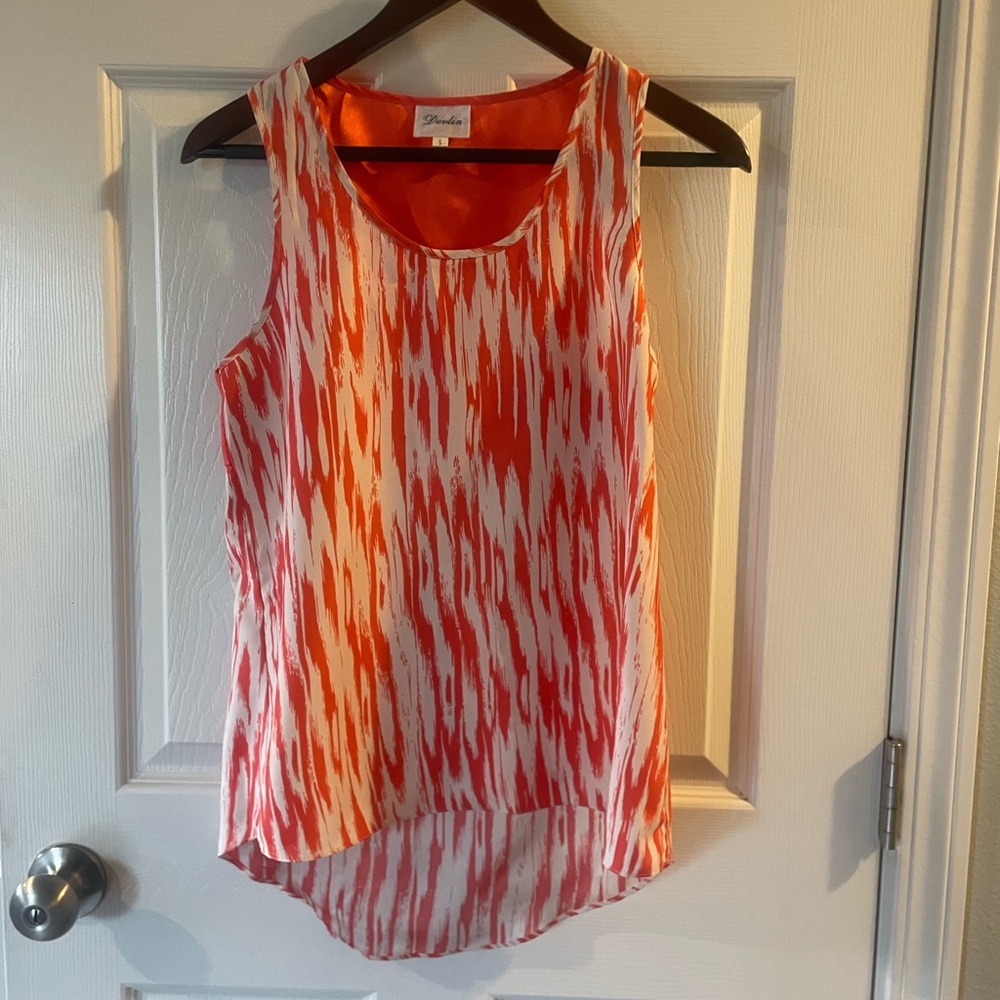 Devlin Orange and White Patterned Tank Top Size Small
